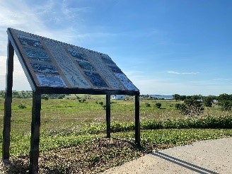 Dam sign at replica pool