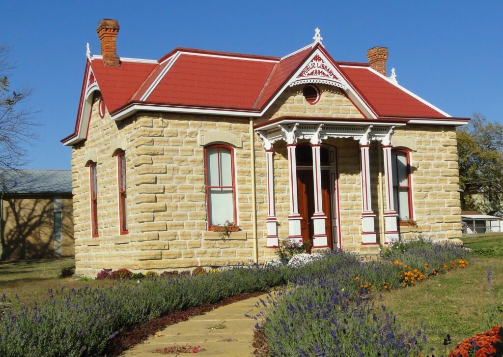 The Cawker City Library, the first library built in Kansas by a Women's Club.